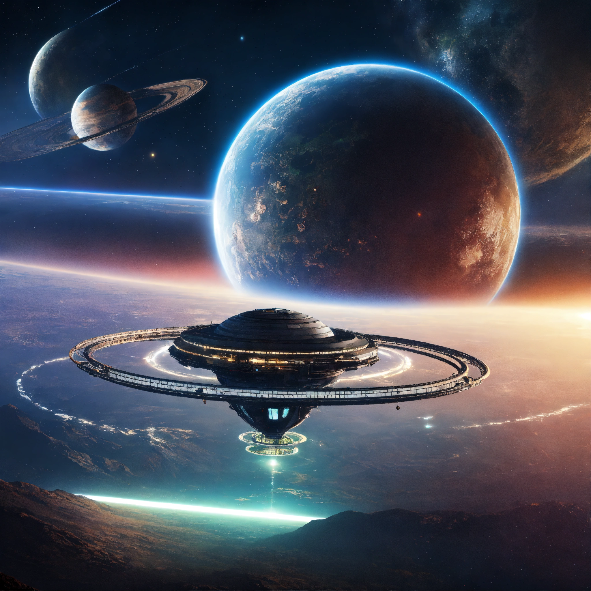 metallic-ring-space-stations-around-a-planet